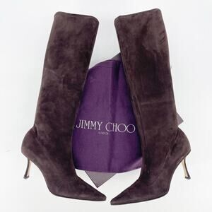 Vintage Jimmy Choo Coffee Brown Stevie Suede Knee High Pointed Toe Boot IT 39
